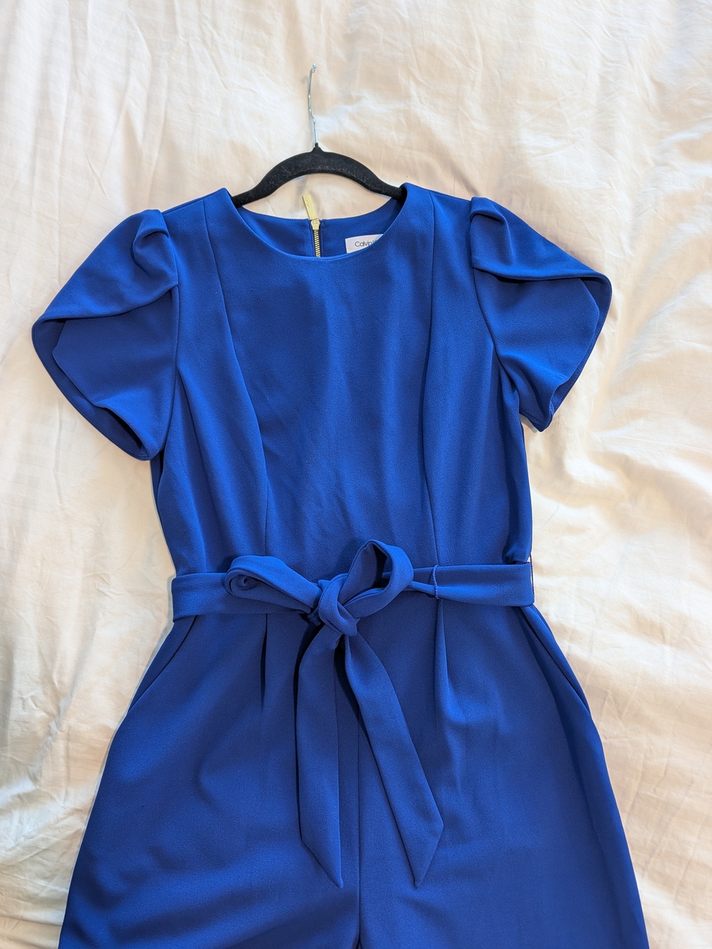 Calvin Klein Royal Blue Tulip Sleeve / Belted Jumpsuit - Picture 3 of 8